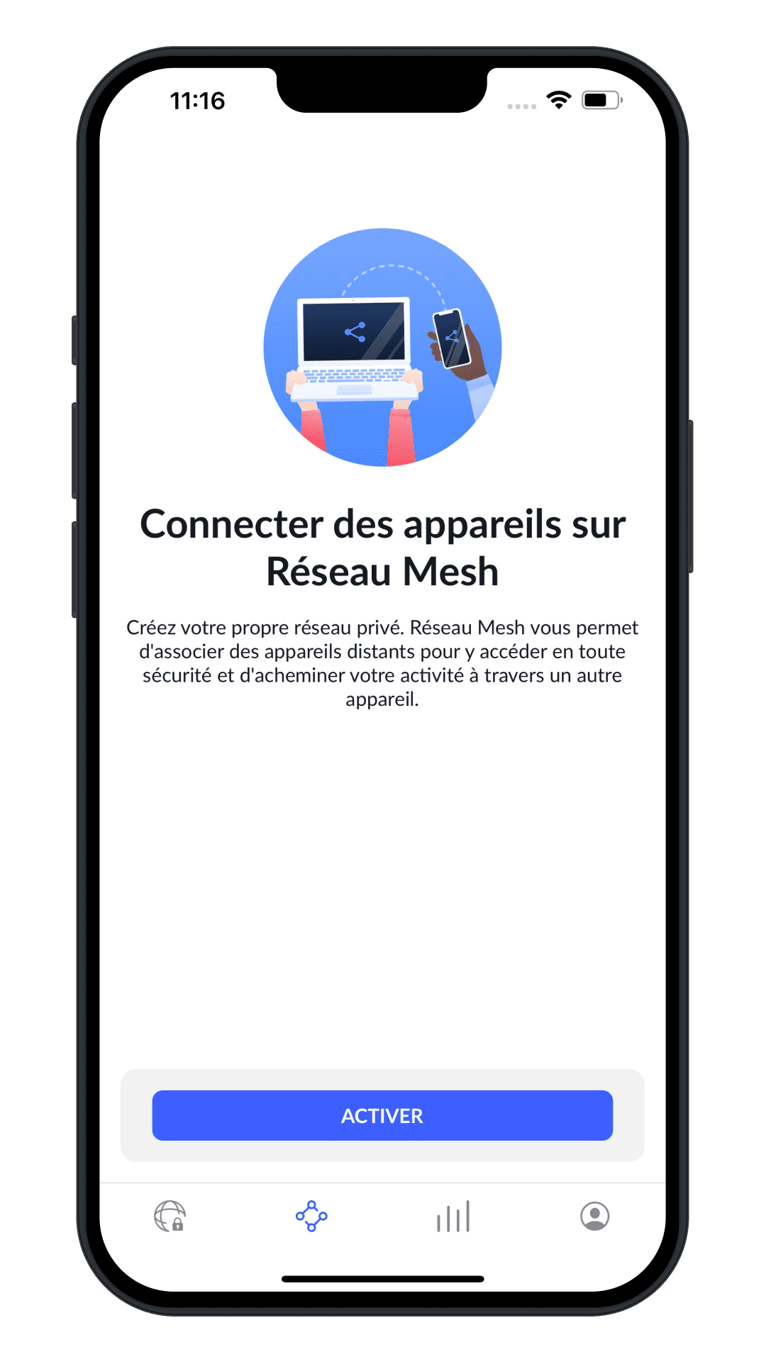 Application NordVPN sur iPhone, écran Meshnet