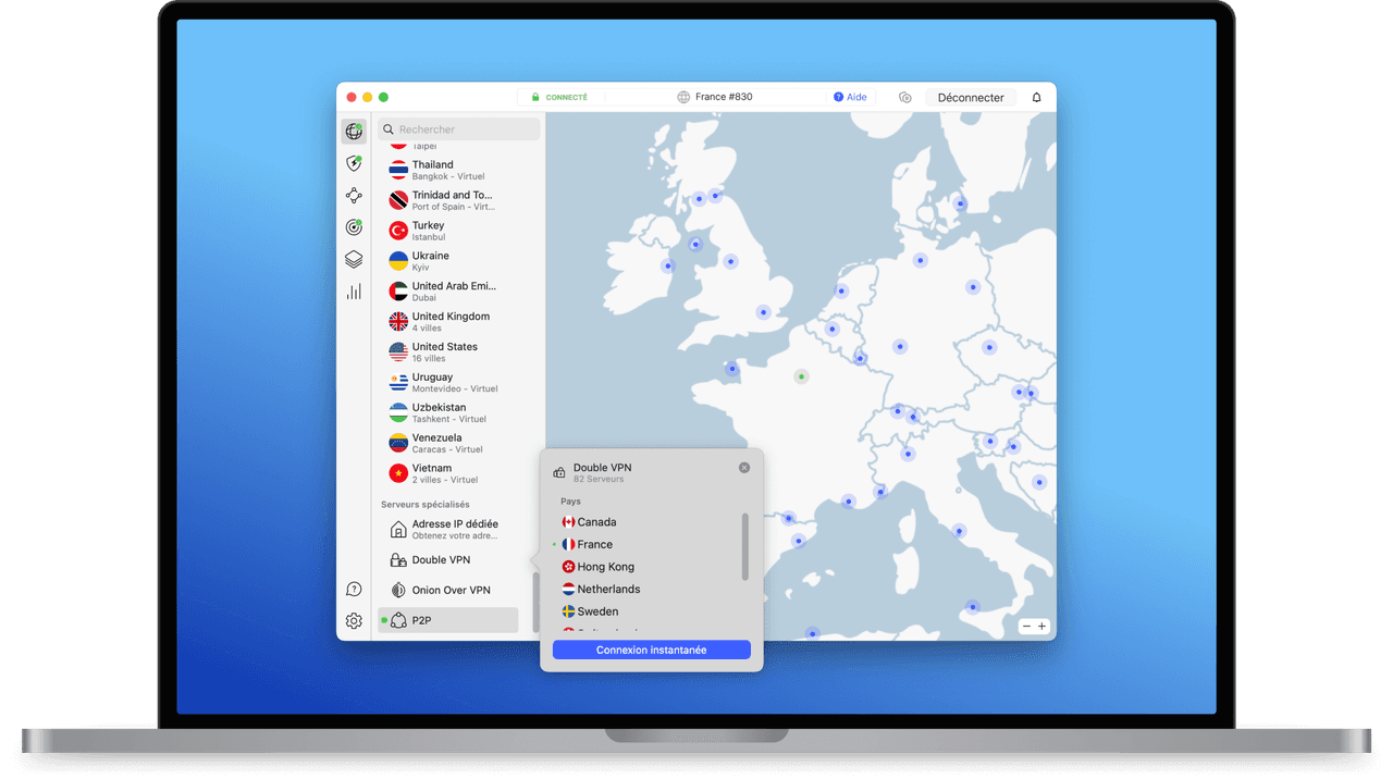 Application NordVPN sur Mac, liste des serveurs spécialisés